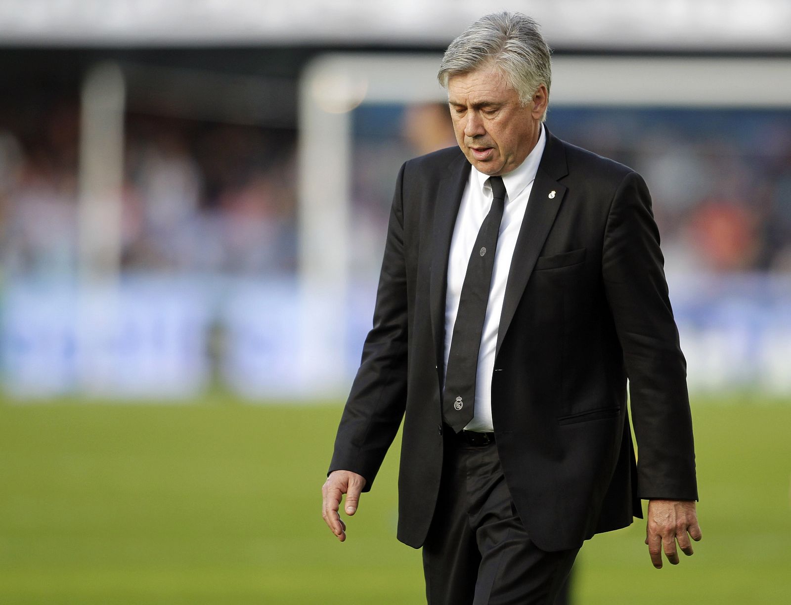 Real Madrid's coach Carlo Ancelotti reacts after their Spanish first division soccer match against Celta Vigo at the Balaidos stadium in Vigo