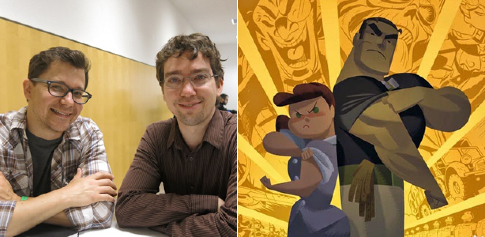 Bill Presing y Matt Peteers, y un fragmento de la portada de 'Rex Steele'