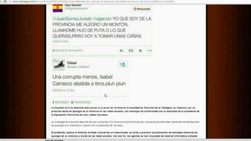 En libertad con cargos el primer detenido por apoyar el crimen de Carrasco en Twitter