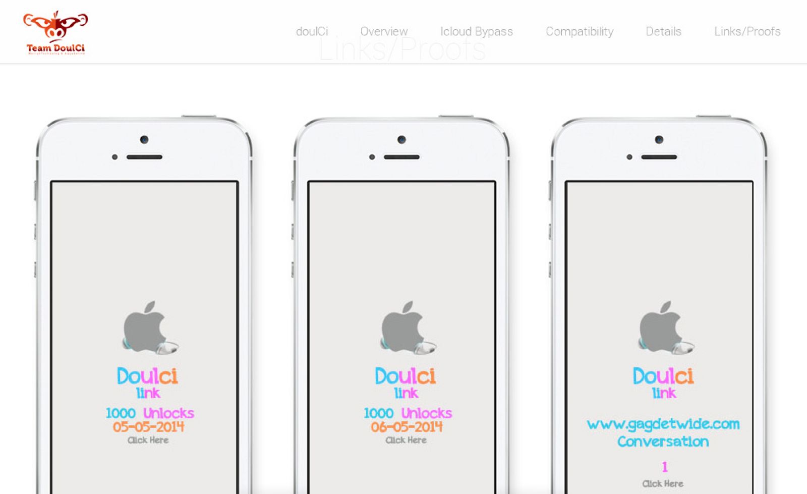 Imagen de 'prueba' en la página web de doulCI para demostrar el desbloqueo de teléfonos iPhone.