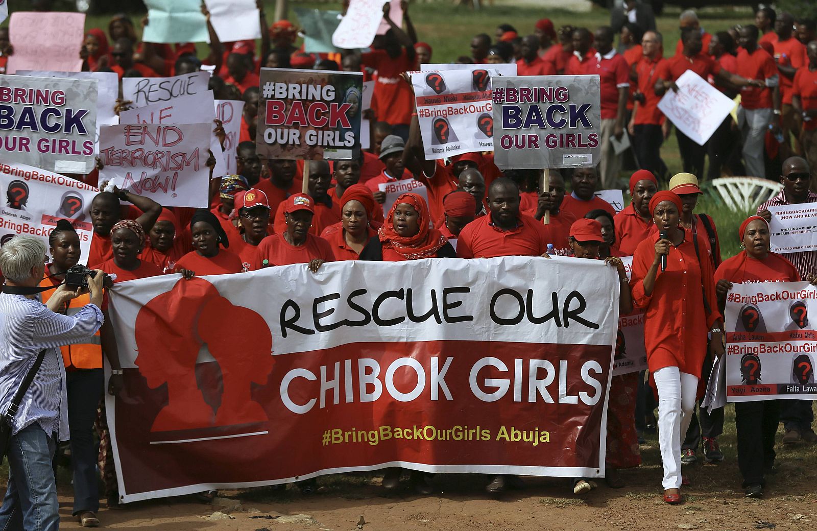 The Abuja wing of the "Bring Back Our Girls" protest group march to the presidential villa in Abuja