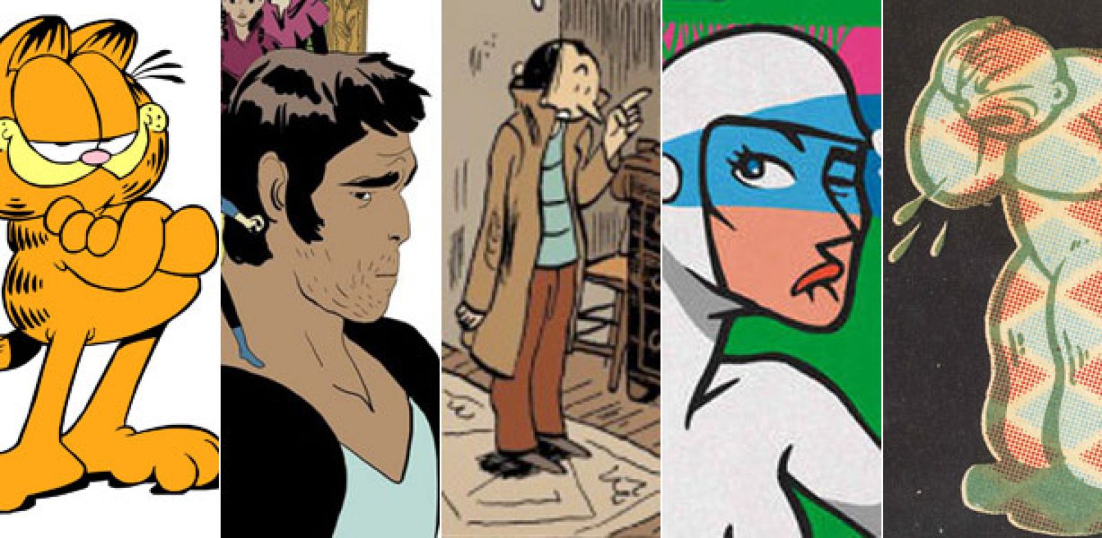 Ilustraciones de 'Garfield 10' (Planeta DeAgostini), 'Last Man' (Diábolo), 'Marte ida y vuelta' (La Cúpula), '...no option' (Entrecomics Comics) y 'MIncho'