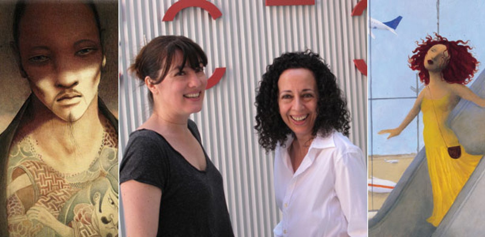 Rébecca Dautremer y Ana Juan junto a dos fragmentos de sus ilustraciones