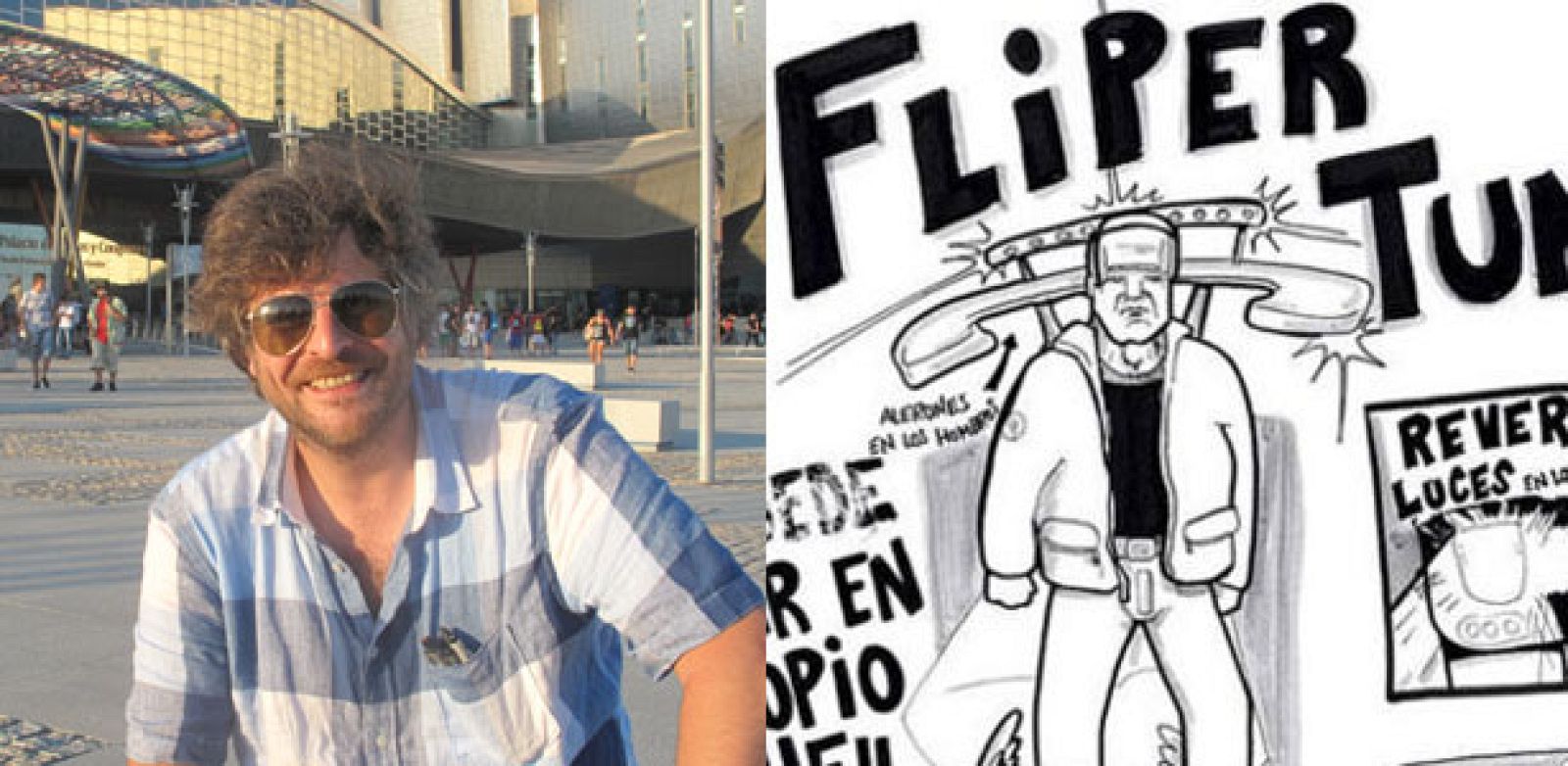 Raúl Cimas en Animacomic y un fragmento de uno de sus dibujos