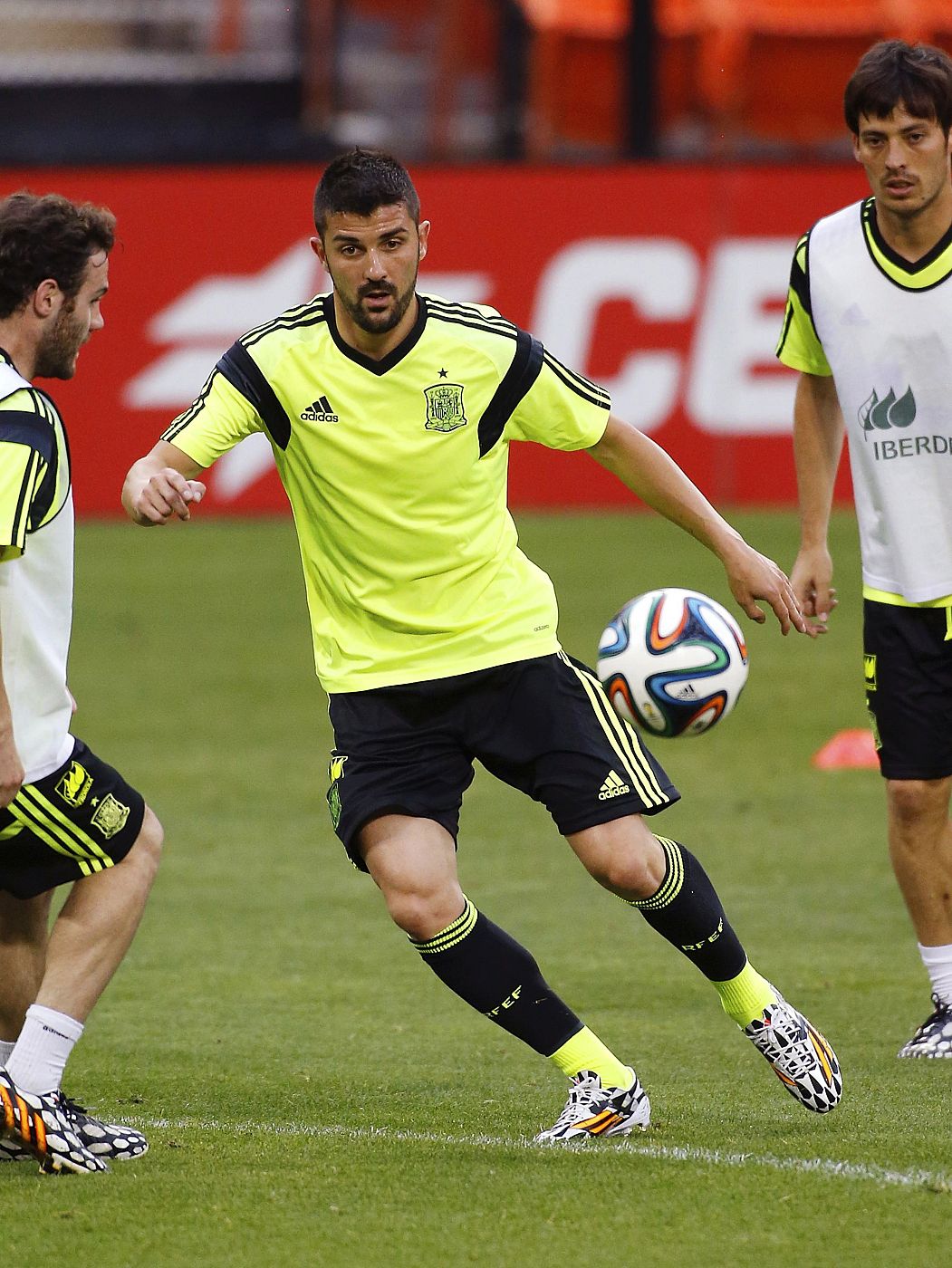 Spain's national soccer team player David Villa participates in a training session at RFK Stadium in Washington