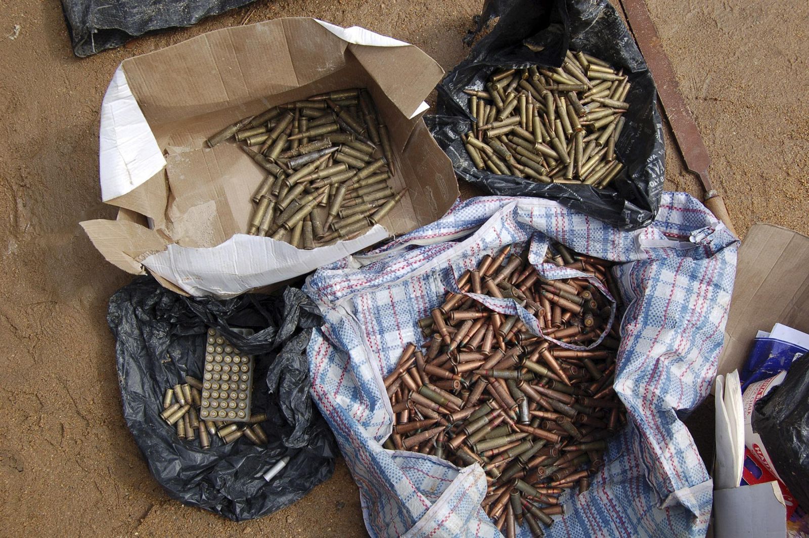 File photo shows confiscated ammunition displayed after a Nigerian military raid on a hideout of suspected Islamist Boko Haram members in Kano