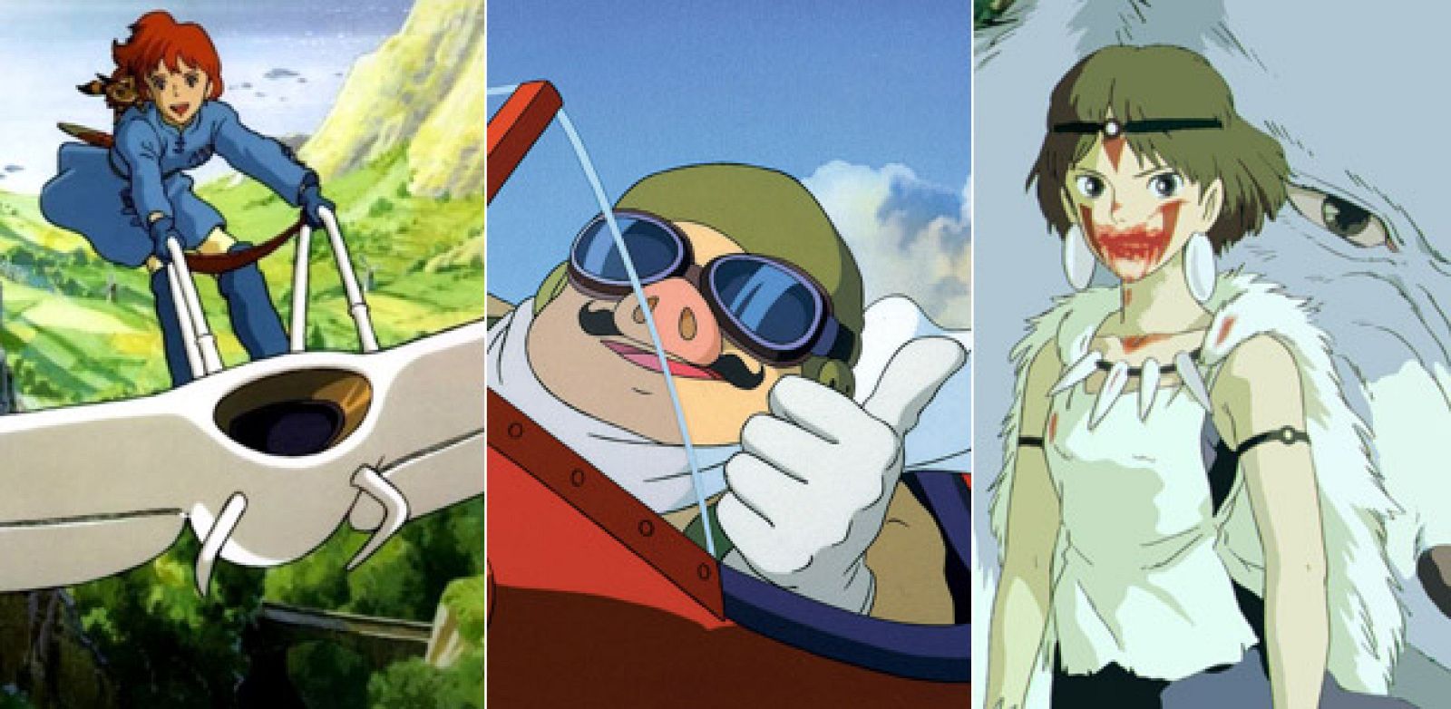 Imágenes de 'Nausicaá del valle del viento', 'Porco Rosso' y 'La princesa Mononoke'
