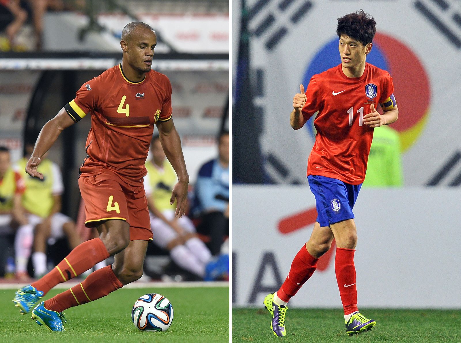 Vincent Kompany, de Bélgica, y Lee Chung-Yong, de Corea del Sur