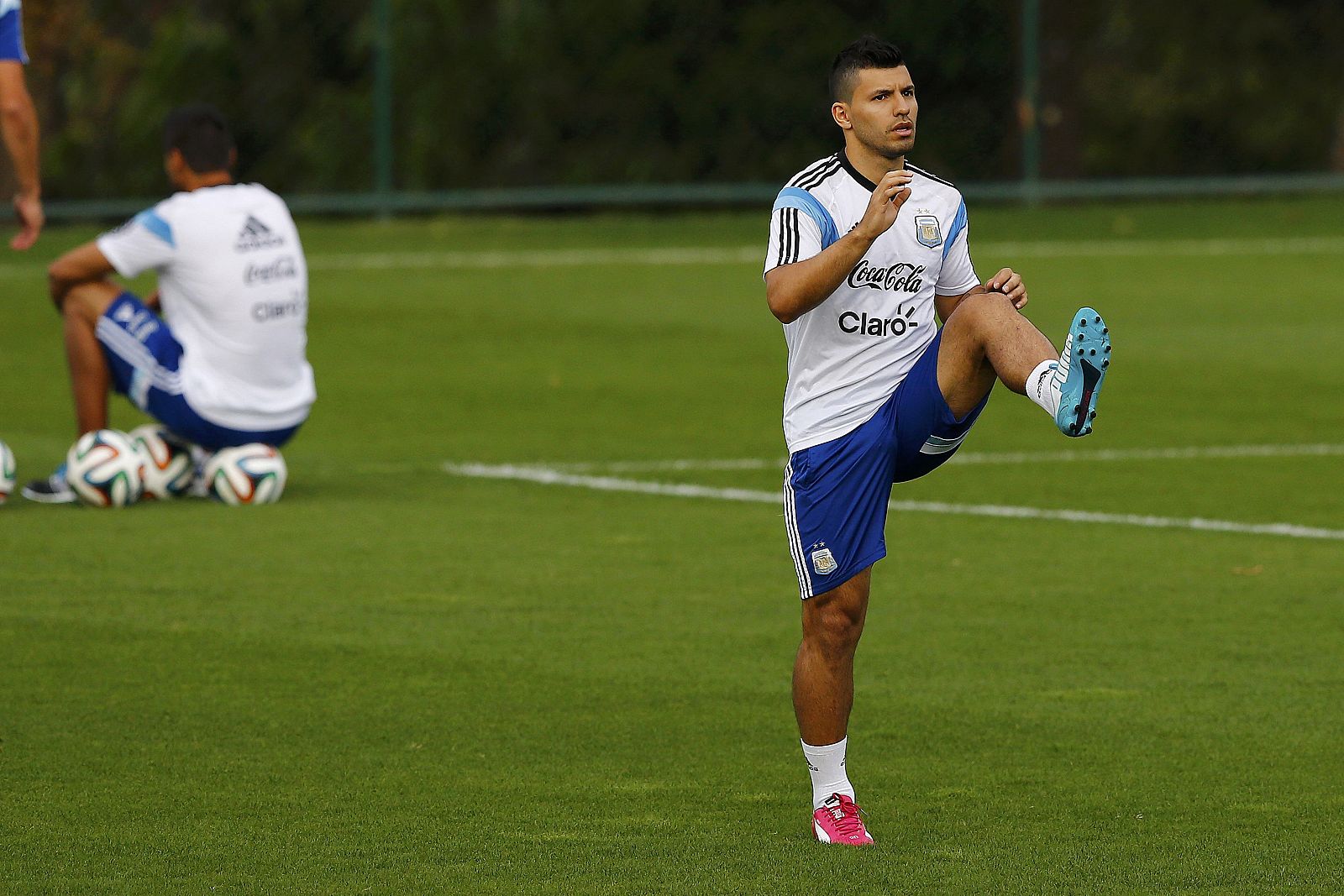 Argentina's national soccer team player Sergio Aguero attends a training session at the team's training center in Belo Horizonte city