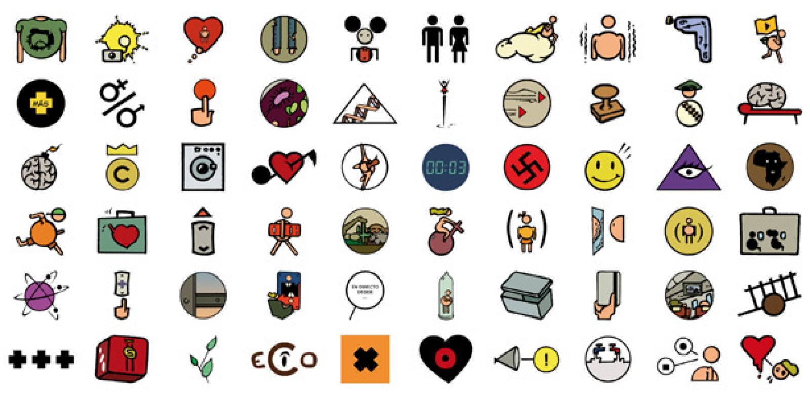 Algunos de los '100 pictogramas para un siglo (XX)' de Pere Joan