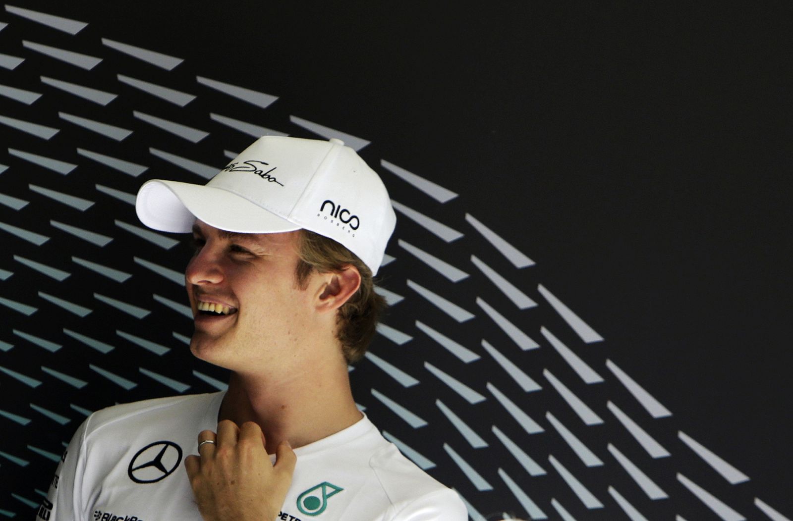 Mercedes Formula One driver Nico Rosberg of Germany smiles in the paddock at the Hungaroring circuit, near Budapest