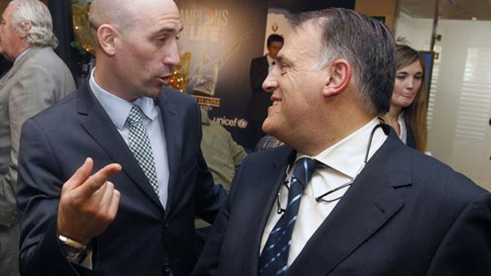 El presidente de la AFE, Luis Manuel Rubiales y el presidente de la LFP, Javier Tebas