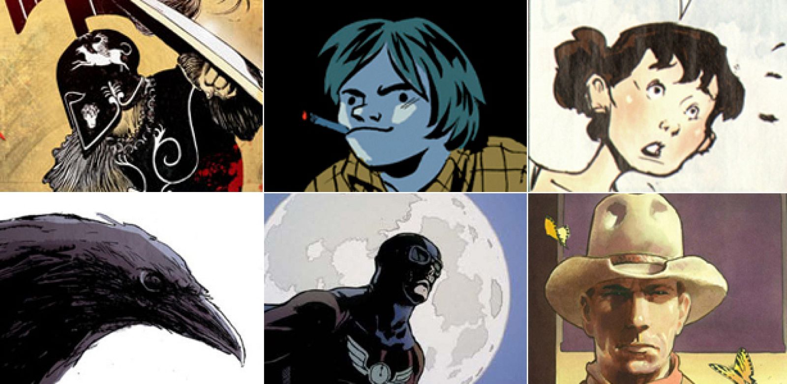 Imágenes de La Odisea (Norma Editorial), 'Una vida sin Barjot' (Ninth Ediciones), 'Sentido y sensibilidad' (Panini); 'The Crow' (Yermo ediciones), 'Capitán Midnight' (Aleta ediciones) y 'Deadline' (Yermo ediciones)