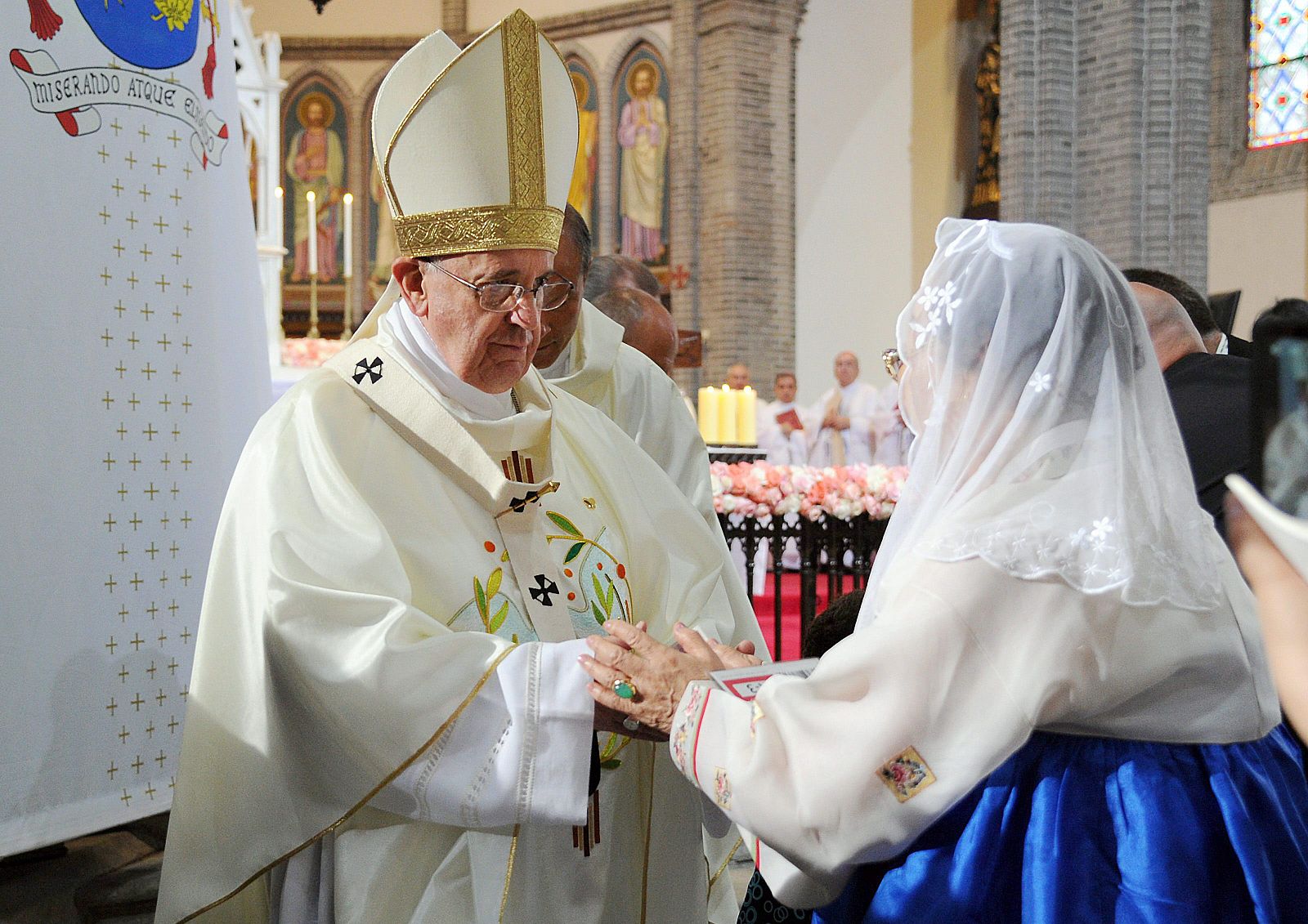 Pope Francis celebrates a mass for peace and reconciliation