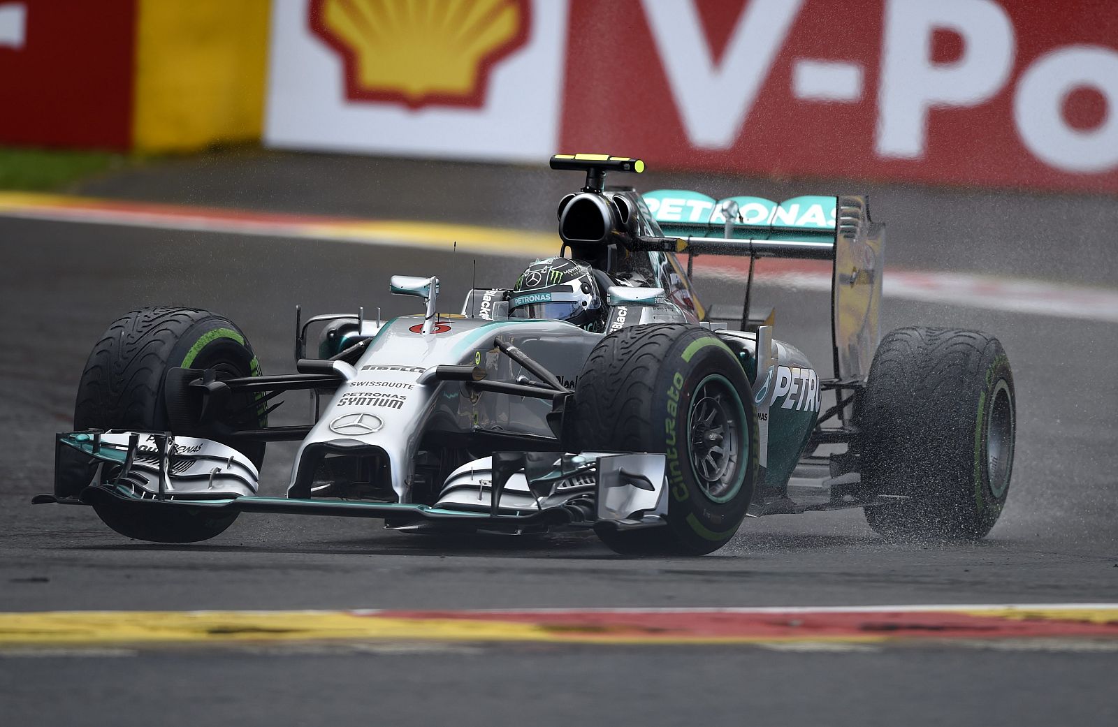 Rosberg drives on the track during the qualification session at the Belgian F1 Grand Prix in Spa-Francorchamps