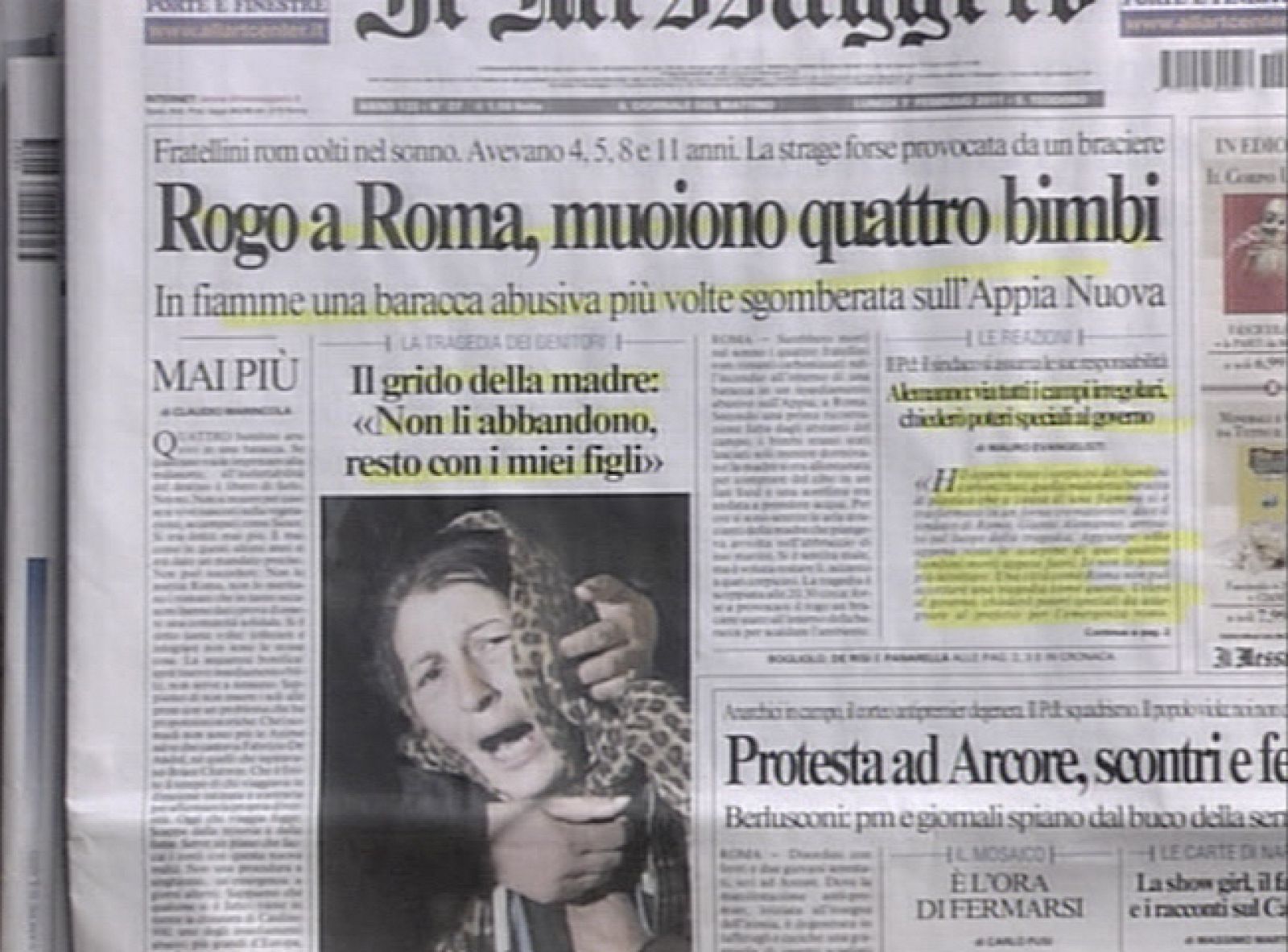 Cuatro niños de etnia gitana mueren a causa de un incendio en un campamento ilegal en Roma