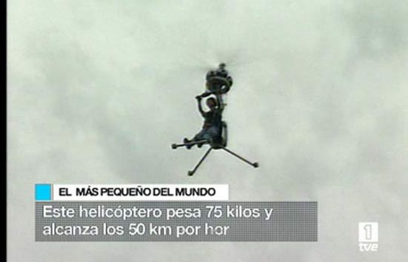El helicóptero más pequeño del mundo pesa 75 kilos y ha sido inventado por un japonés de 75 años (26/05/08).