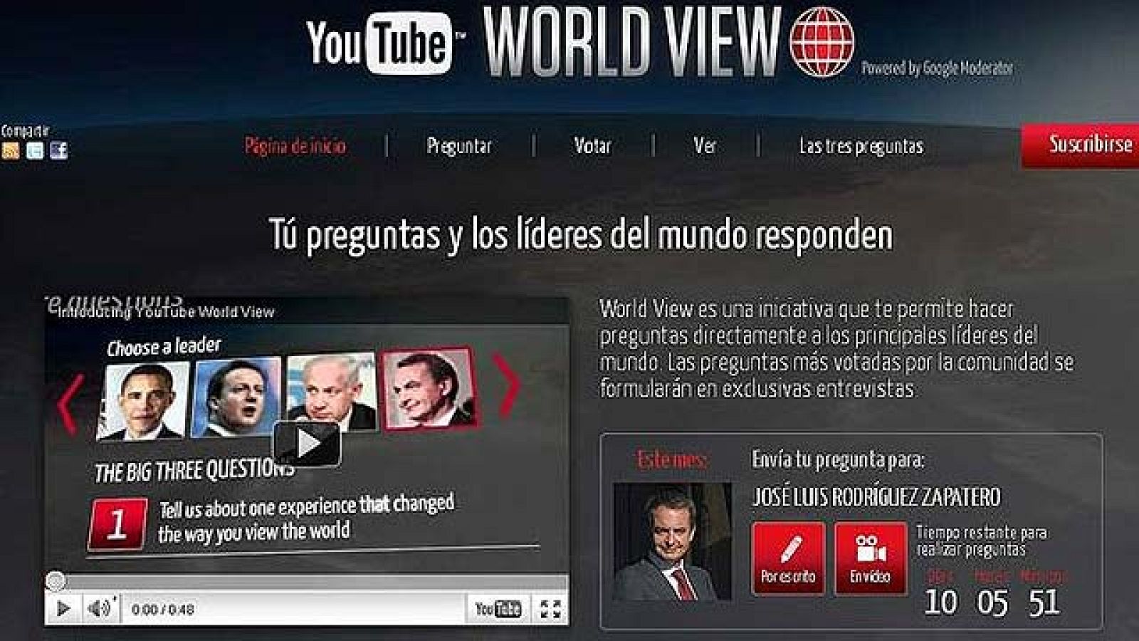 Acaba el plazo para mandar a YouTube las preguntas que Zapatero contestará el lunes