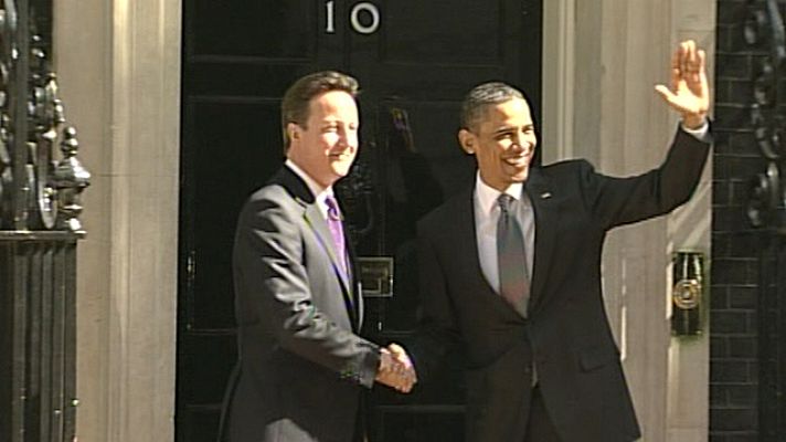 Telediario 1 - Obama y Cameron se comprometen a reforzar la presión contra el régimen de Gadafi