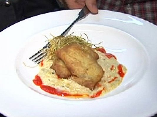 Crujiente de bacalao con puerros