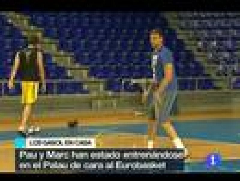 Los hermanos Gasol, Pau y Marc, se entrenan en el Palau Blaugrana en vistas al próximo Eurobasket.