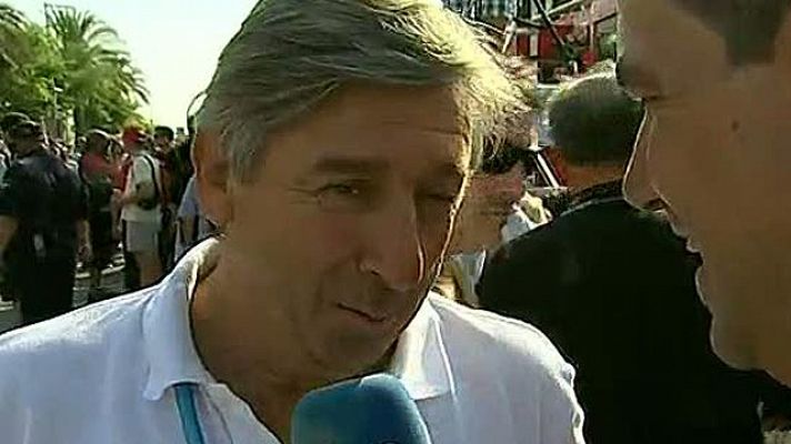 Vuelta ciclista a España - Eusebio Unzué (Movistar) celebra el triplete