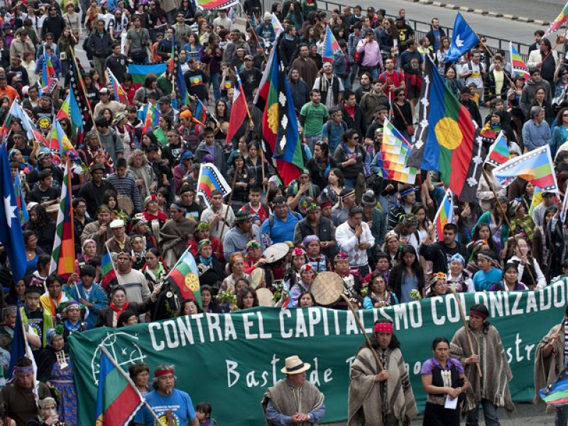 Protesta de los indígenas de Chile con motivo del día de la Hispanidad 