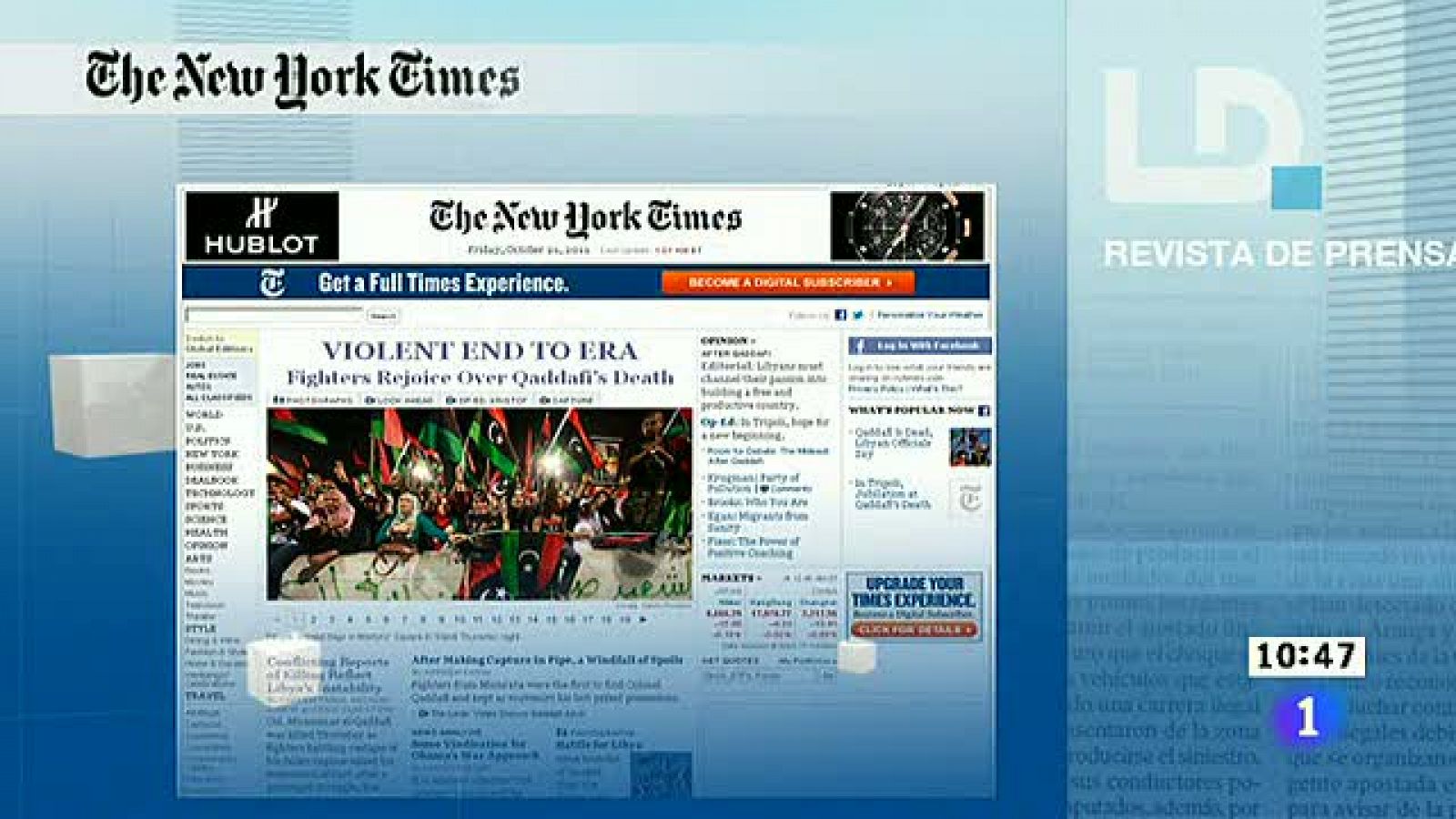 Informativo 24h: Así han recogido los medios internacionales la muerte de Gadafi | RTVE Play