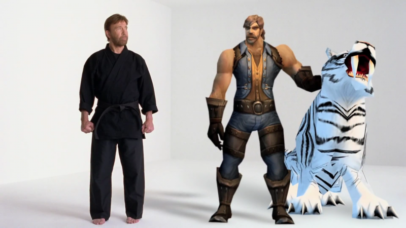 Blizzard ha puesto a Chuck Norris frente a las cámaras y ha creado para él un avatar en el videojuego de rol en línea. Distintas imágenes del actor y de World of Warcraft están acompañadas de frases que siguen la estela de los Chuck Norris facts: "H