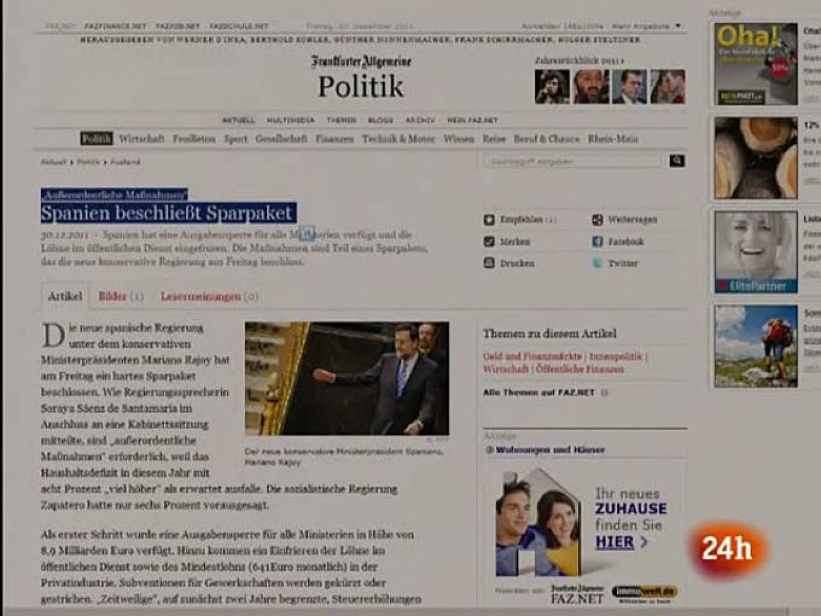 La prensa internacional se fija más en la desviación del déficit en 2 puntos, del 6% al 8%, anunciado este viernes en rueda de prensa tras consejo de ministros por la Vicepresidenta Soraya Sáenz de Santamaría que en los propios recortes y aumento temporal del impuesto sobre el IRPF.

