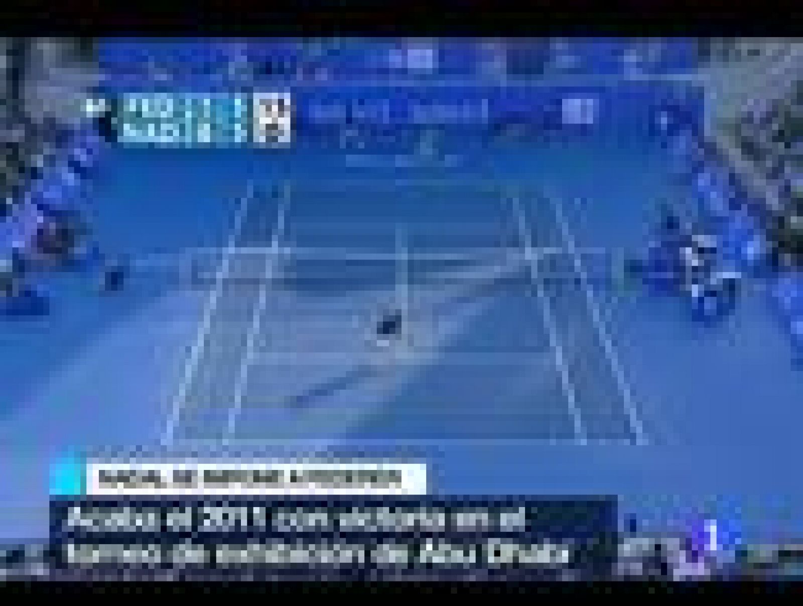 El tenista español Rafa Nadal pudo cerrar el año 2011 con una  victoria gracias a su buen partido ante el suizo Roger Federer (6-1 y  7-5) en el torneo de exhibición Mubadala de Abu Dhabi, que sirve de  estreno oficioso de la temporada.