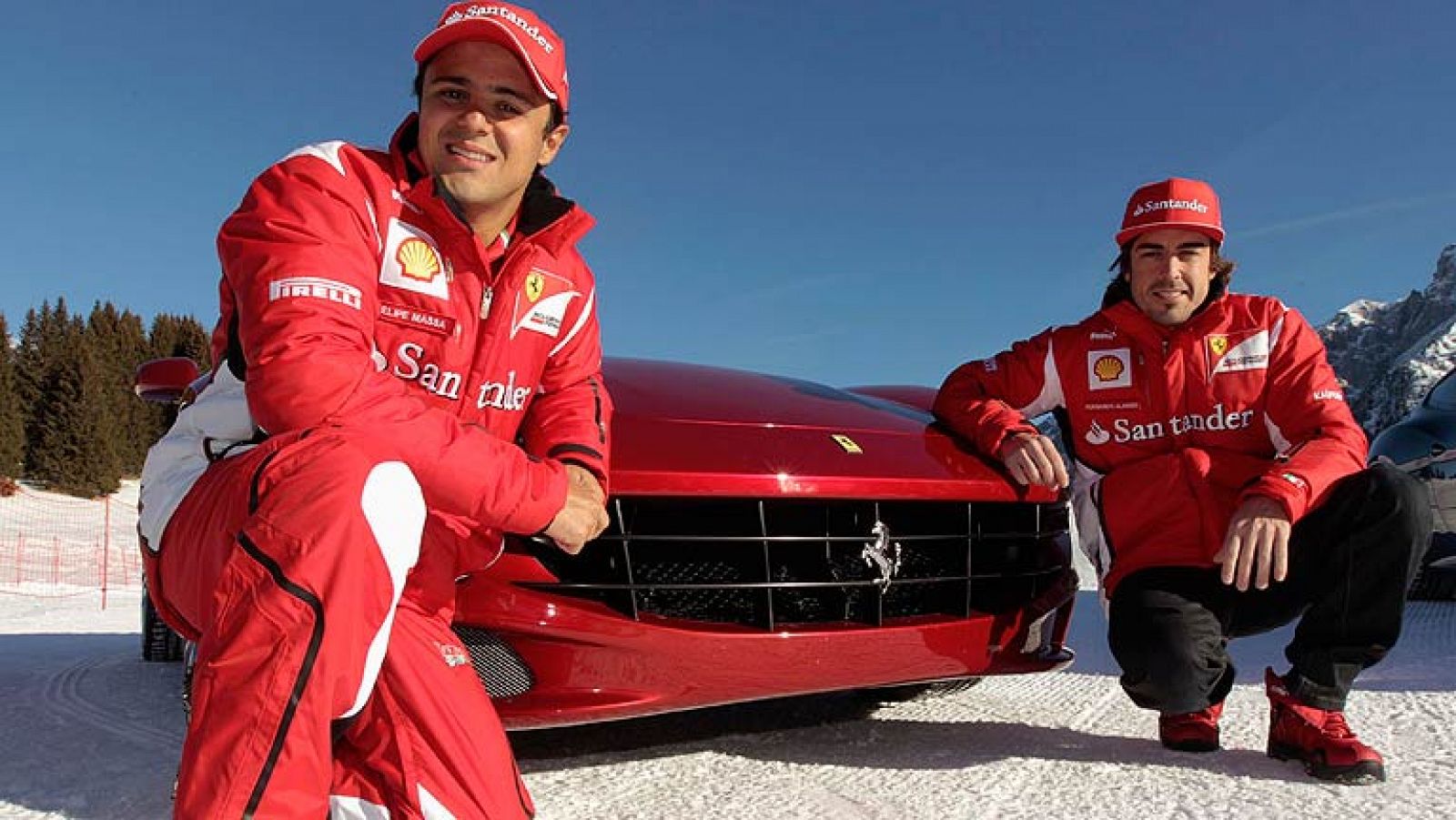 Alonso y Massa, probando Ferraris en la nieve