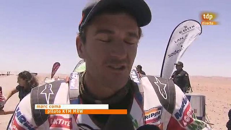 El piloto español Marc Coma (KTM) ha reconocido que "era  previsible que Cyril (Despres)" le recortase "tiempo", puesto que en  la undécima jornada del Dakar, donde el catalán concluyó en la  tercera posición, se encontraron "con tierra, arena y pied