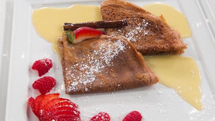 Crepes de cacao al chocolate blanco