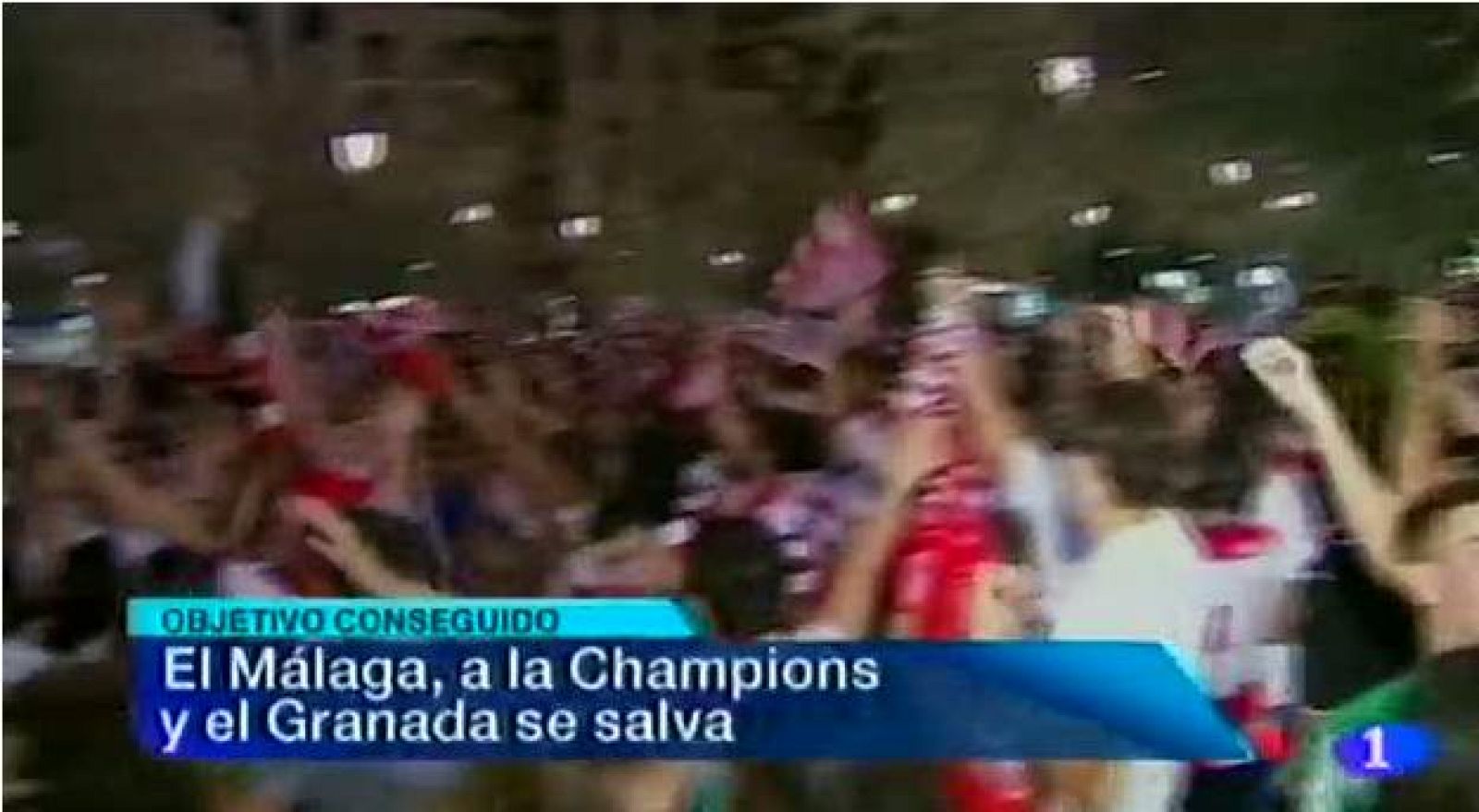  Fin de Liga feliz para los equipos andaluces. Los dos que se jugaban algo, lograron ayer su objetivo, no sin cierta angustia. El Granada se queda en Primera, y el Málaga se clasifica por vez primera en su historia para la Liga de campeones.En Casares, en Málaga, que desde primera hora de la mañanala guardia Civil registyra el Ayuntamiento. Se investigan supuestos delitos de corrupción urbanística que no se descarta que puedan desembocar en alguna detención. A esta hora el exalcalde, de IU, presta declaracion en su domicilio.Bruce Springsteen estrenó en el estadio de la Cartuja su gira europea. Casi 3 horas de concierto para presentar su último trabajo, "Wrecking Ball". 
