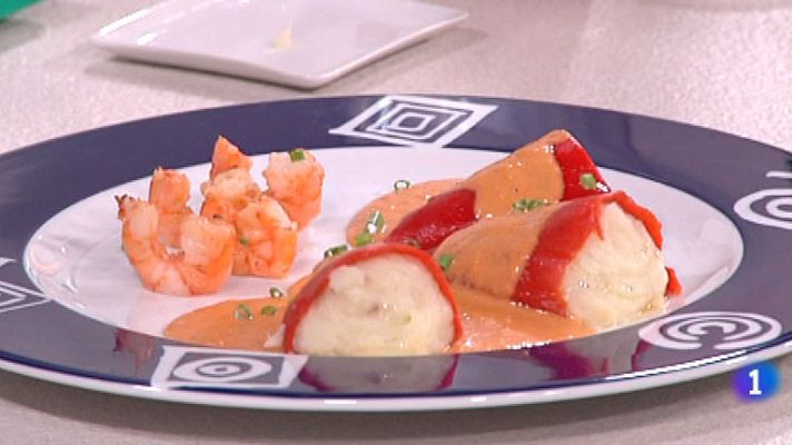 Cocina con Sergio - Pimientos con bacalao y langostinos