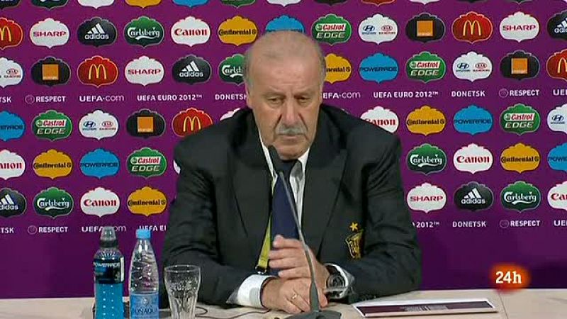 Vicente del Bosque, seleccionador español, destacó los méritos de su equipo para conseguir la victoria frente a Francia en los cuartos de final de la Eurocopa 2012, consideró que su conjunto jugó con "oficio" un partido "tenso"
