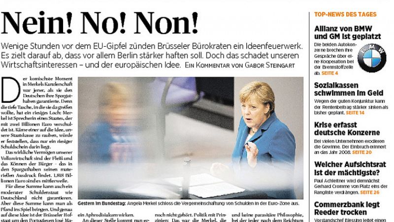 La prensa alemana recupera expresiones como la canciller 'de hierro' para reflrjar la posición de Merkel de cara a la decisiva cumbre europea de este jueves.