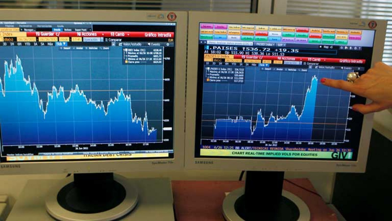 La prima de riesgo baja de 500 puntos y las Bolsas suben - Los desayunos | Ver