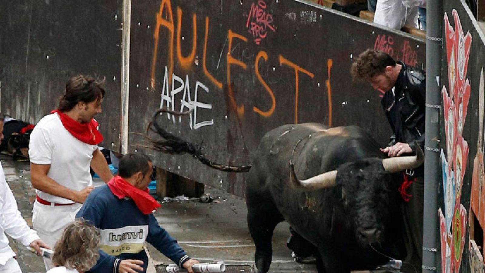 Peligrosa embestida de 'Navajito' a un chico de negro