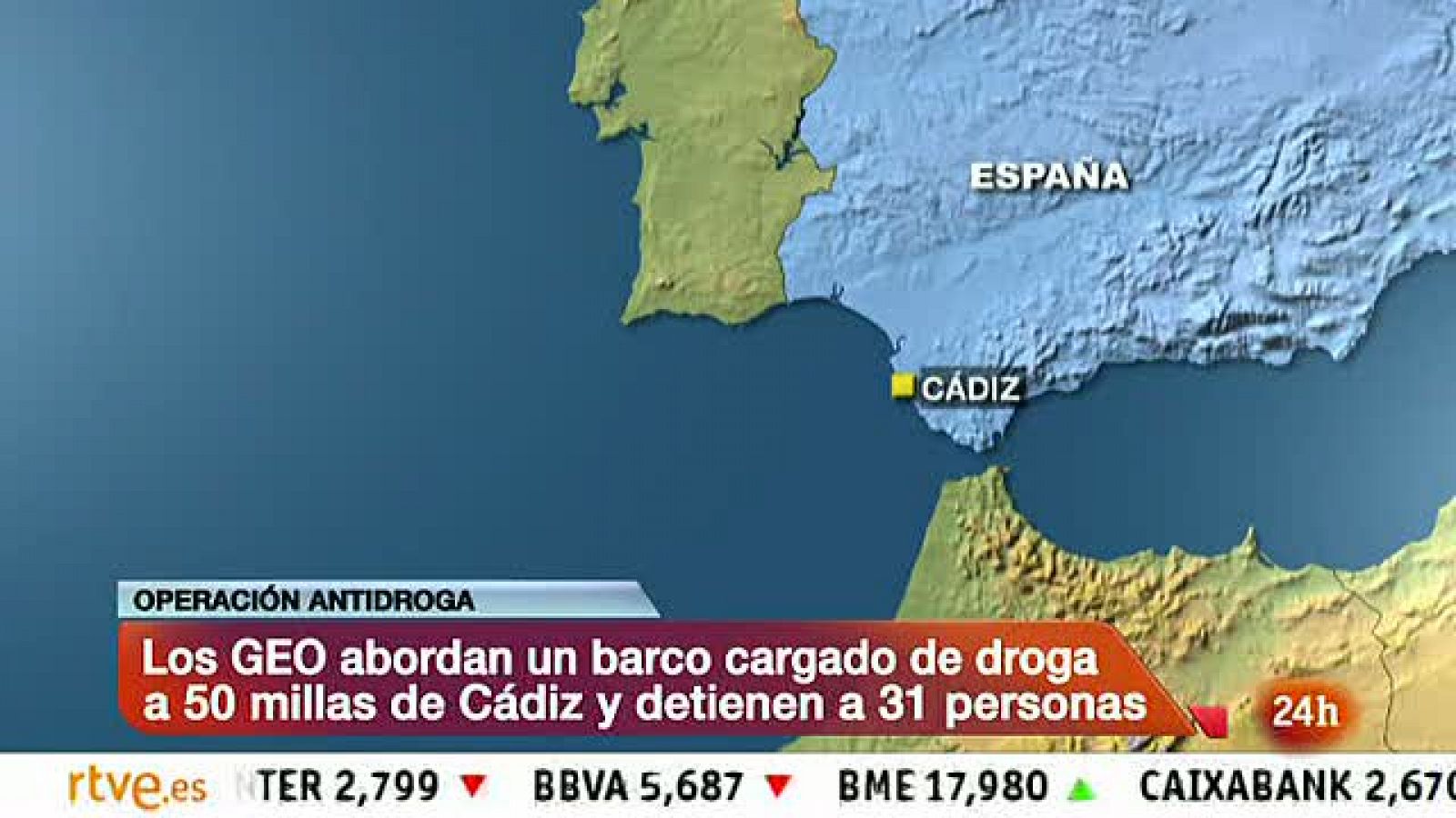 Informativo 24h: Los GEO asaltan en la costa de Cádiz un barco con cocaína y detienen a 31 personas | RTVE Play