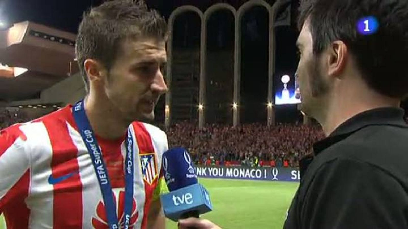 Gabi y Courtois, exultantes tras ganar la Supercopa