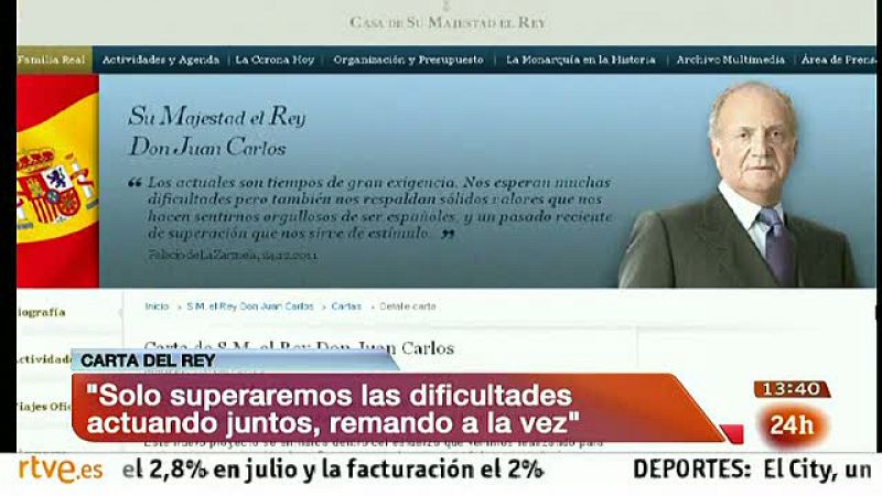 El Rey pide unidad ante la crisis en una carta publicada en la página web de la Casa Real