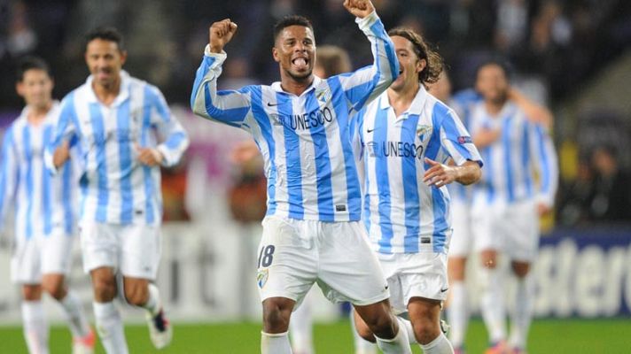 Champions League - Espectacular volea de Eliseu para el Málaga (0-1)