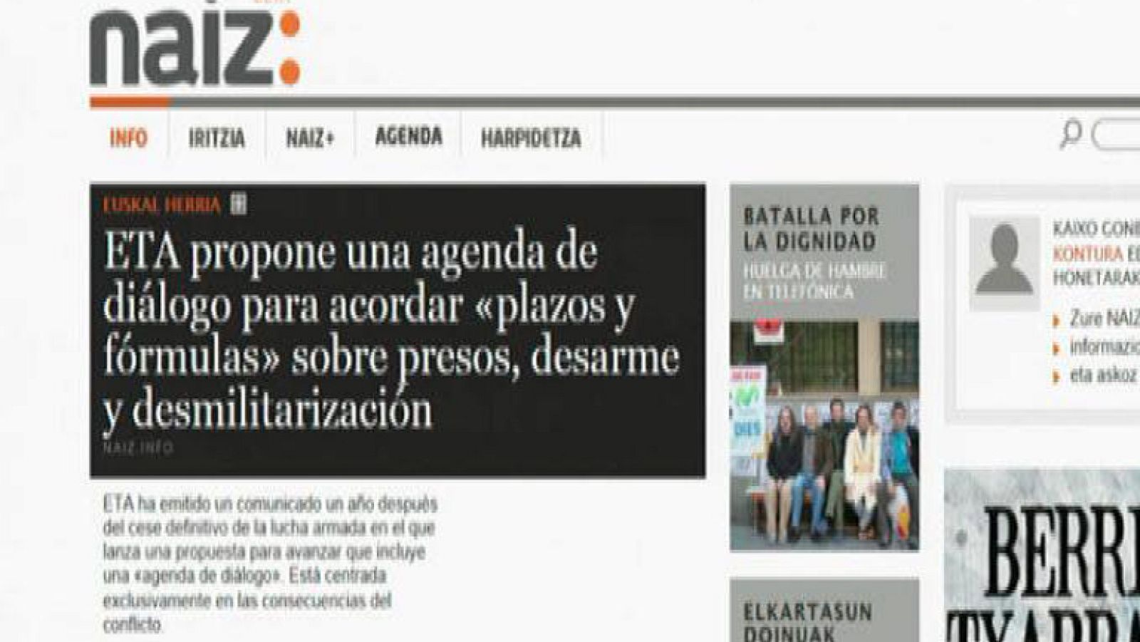 Telediario 1: ETA ofrece su final a cambio de un acuerdo sobre "presos, desarme y desmilitarización" | RTVE Play