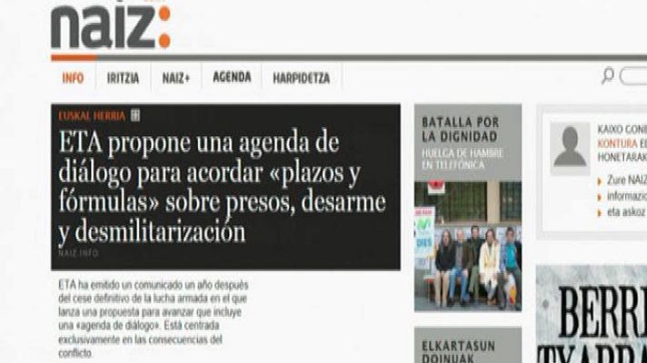 ETA ofrece su final a cambio de un acuerdo sobre "presos, desarme y desmilitarización"