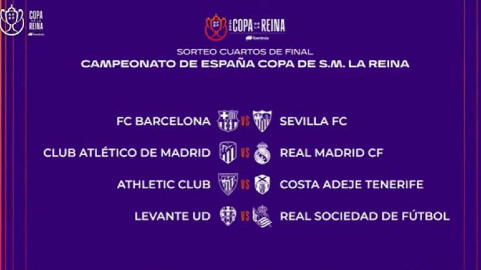 Copa de la Reina | Barcelona-Sevilla y Atlético-Real Madrid, en cuartos - Fútbol | Ver
