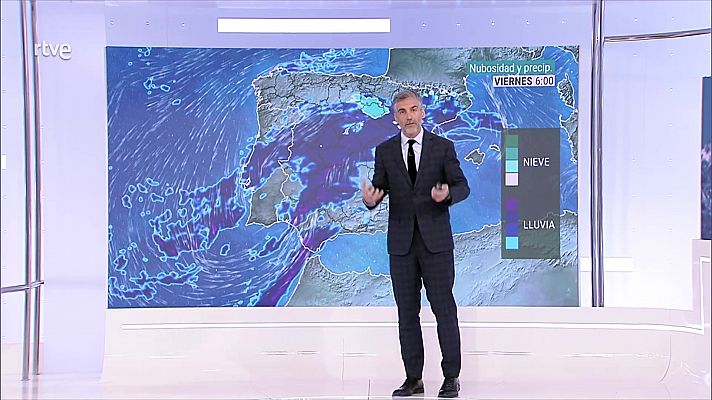 Cielos nubosos o cubiertos y con precipitaciones en el norte de Galicia, área Cantábrica