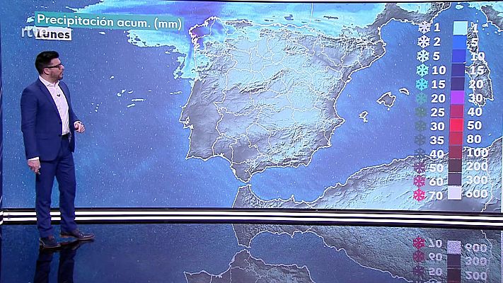 Heladas probables en Pirineos, y Mallorca. Intervalos de viento fuerte y rachas muy fuertes en los litorales y norte de Galicia y noroeste de Asturias