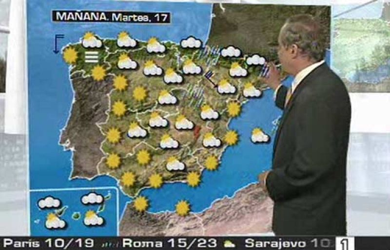 La Agencia Estatal de Meteorología (AEMET) anuncia para este martes hubascos localmente fuertes en el noreste de Cataluña y precipitaciones persistentes en el norte de Navarra.  